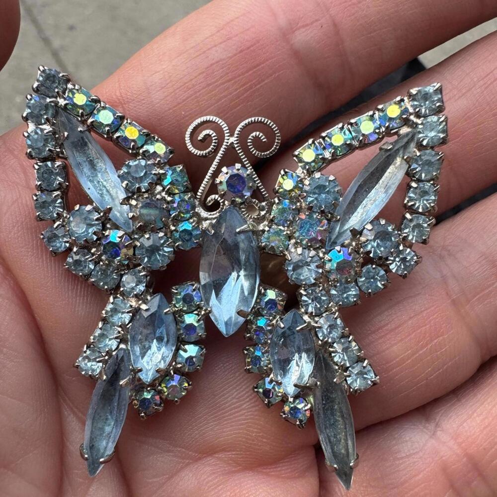 Vintage Aurora Borealis Rhinestone Butterfly Brooch
